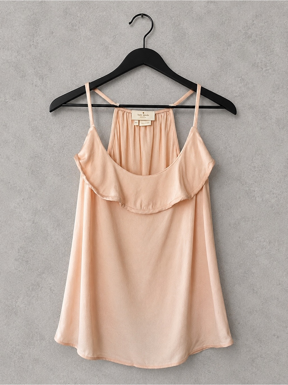Kate Spade Blush Pink Ruffle Camisole Top XS 100% Viscose Sleeveless Blouse